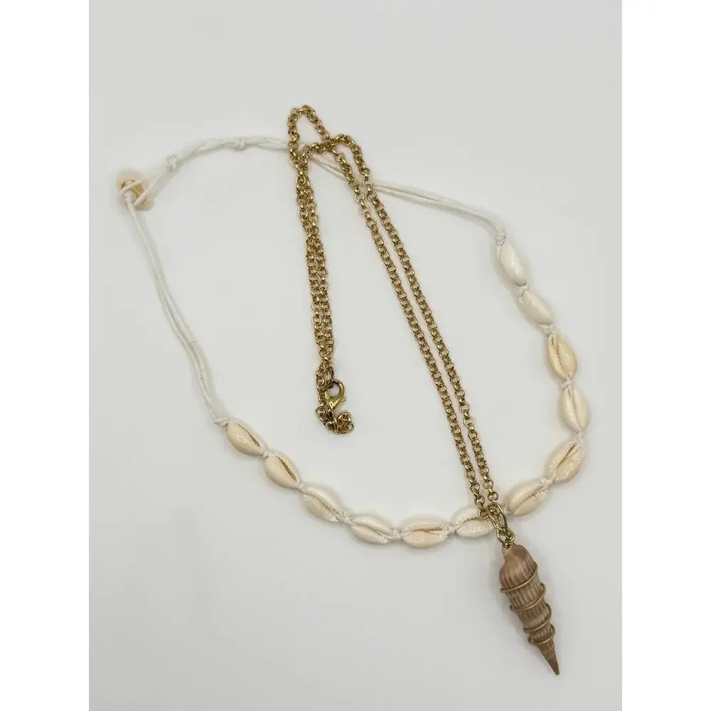 Coastal Cowrie Shell & Wire Wrapped Shell Layered Necklace